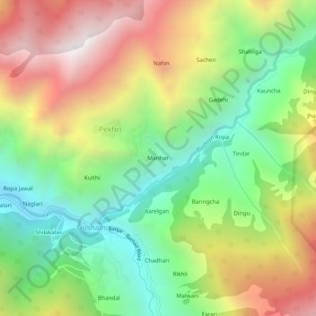 Manhar topographic map, elevation, terrain