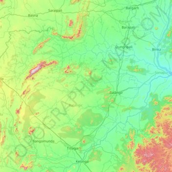 Balāngīr topographic map, elevation, terrain