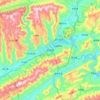 Kaizhou topographic map, elevation, terrain