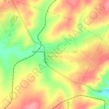 Soekmekaar (Morebeng) topographic map, elevation, terrain