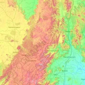 ಕೊರಪುತ್ topographic map, elevation, terrain