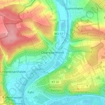 Obereisenheim topographic map, elevation, terrain