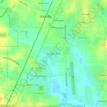Traceland North topographic map, elevation, terrain
