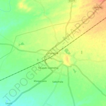Visnagar topographic map, elevation, terrain