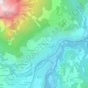 Les Chamousses topographic map, elevation, terrain
