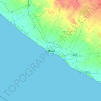 Veraval topographic map, elevation, terrain