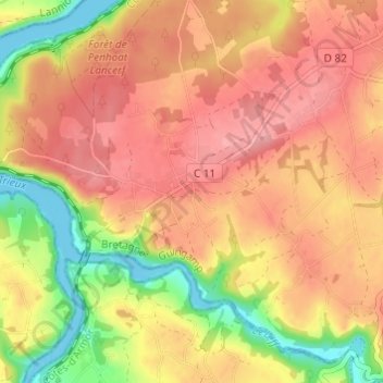 Penhoat topographic map, elevation, terrain