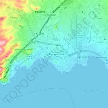 Eleusis topographic map, elevation, terrain