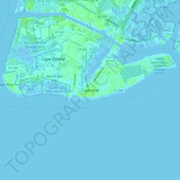 Cape May topographic map, elevation, terrain