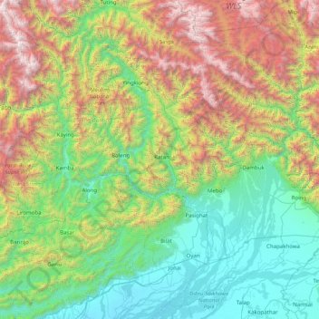 East Siang topographic map, elevation, terrain
