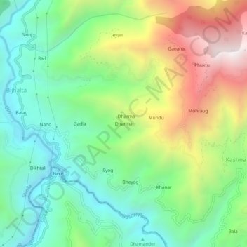Dharma topographic map, elevation, terrain