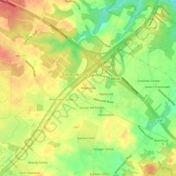 Millersville topographic map, elevation, terrain