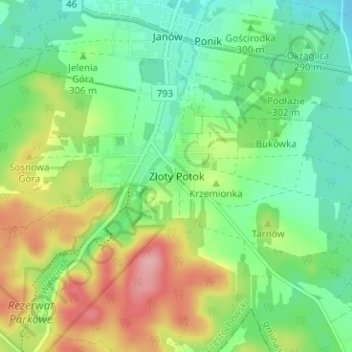 Złoty Potok topographic map, elevation, terrain