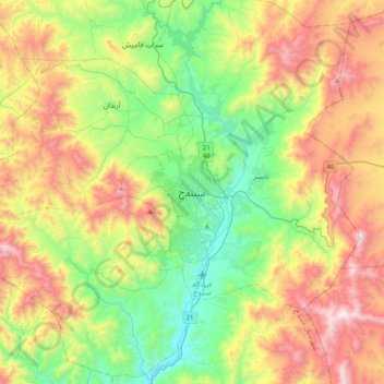 Sanandadsch topographic map, elevation, terrain