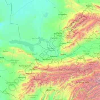 Provinz Sirdaryo topographic map, elevation, terrain