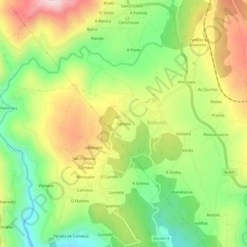 Salceda topographic map, elevation, terrain