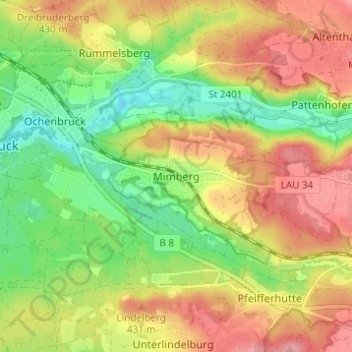 Mimberg topographic map, elevation, terrain