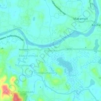 Aranmula topographic map, elevation, terrain