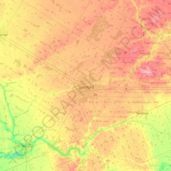 Stratford topographic map, elevation, terrain