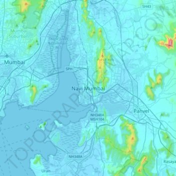 Navi Mumbai topographic map, elevation, terrain