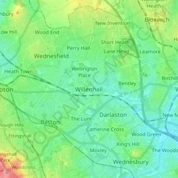 Willenhall topographic map, elevation, terrain