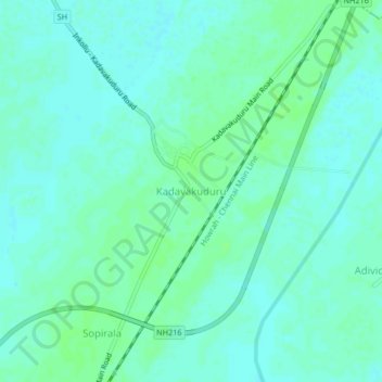 Kadavakuduru topographic map, elevation, terrain