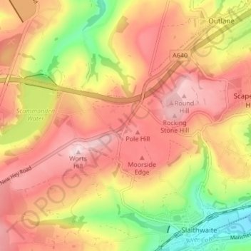 Pole Moor topographic map, elevation, terrain