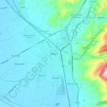 Foligno topographic map, elevation, terrain