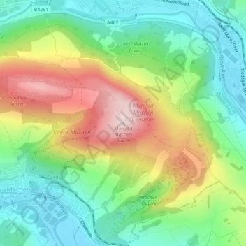 Machen Mountain topographic map, elevation, terrain