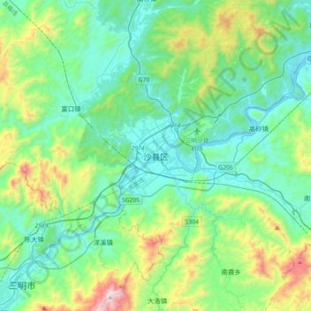 Sha topographic map, elevation, terrain