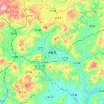 Yongchun topographic map, elevation, terrain