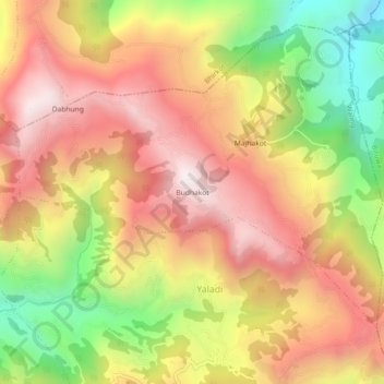 Budhakot topographic map, elevation, terrain