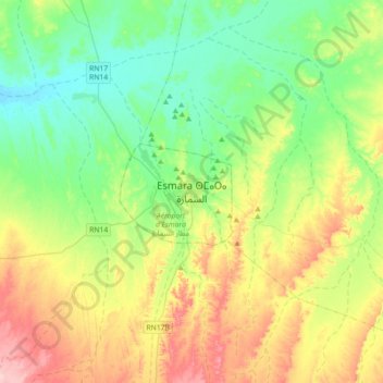 Es-Semara topographic map, elevation, terrain