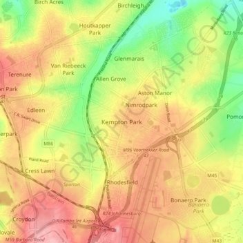 Kempton Park topographic map, elevation, terrain
