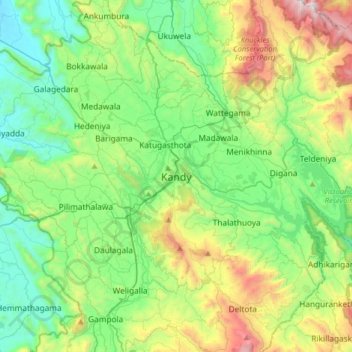 Kandy topographic map, elevation, terrain