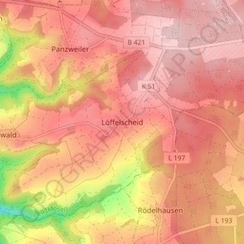 Löffelscheid topographic map, elevation, terrain