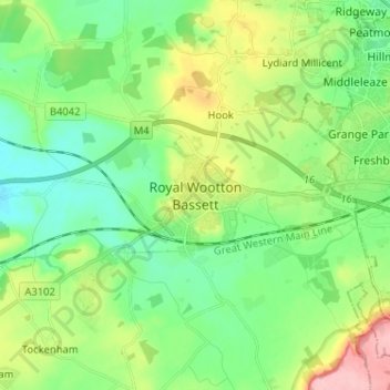 Royal Wootton Bassett topographic map, elevation, terrain