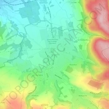 Les Cours topographic map, elevation, terrain