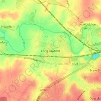 Long Lawford topographic map, elevation, terrain