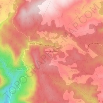 Mas de Fuentes topographic map, elevation, terrain