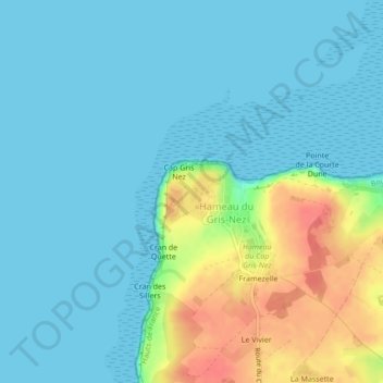 Cap Gris-Nez topographic map, elevation, terrain