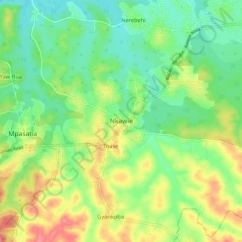 Nkawie topographic map, elevation, terrain