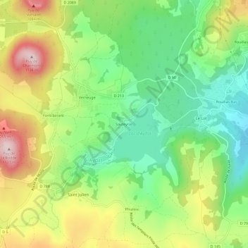 Sauteyras topographic map, elevation, terrain