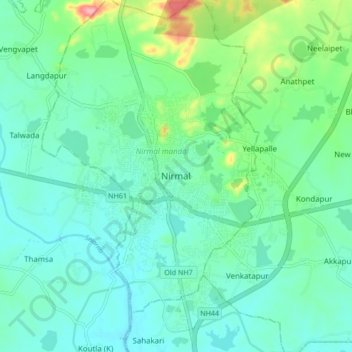 Nirmal topographic map, elevation, terrain