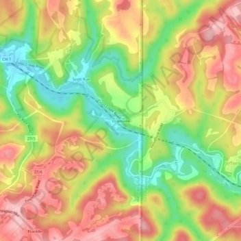 Virginville topographic map, elevation, terrain