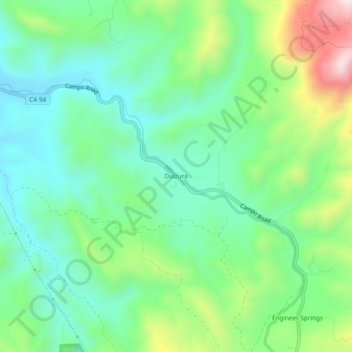 Dulzura topographic map, elevation, terrain