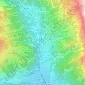 Le Sarret topographic map, elevation, terrain
