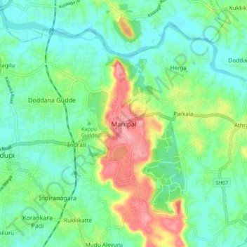 Manipal topographic map, elevation, terrain