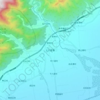 上八里镇 topographic map, elevation, terrain