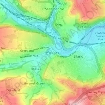 West Vale topographic map, elevation, terrain